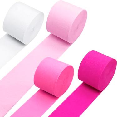 Imagem de PheiLa Artigos Para Festa De Dia Dos Namorados, 4 Rolos De Serpentinas De Papel Crepom Rosa Choque Rosa Claro Branco Para Decoração De Festa De Aniversário De Meninas, Dia Dos Namorados, Casamento,