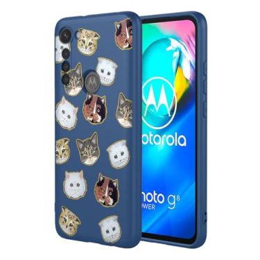 Imagem de HTXWXJC Capa de celular para Moto G8 Power, Motorola G8 Power XT2041-1 XT2041-3 capa à prova de choque flexível bumper TPU capa macia padrão gato capa para celular Motorola Moto G8 Power Blue Cat