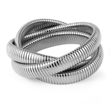 Imagem de Emibele Conjunto de pulseiras de ouro para mulheres, aço inoxidável grosso banhado a ouro 18 K, não mancha, pulseira larga flexível com corrente de cobra em camadas, 7 inches, Metal, Sem Pedra