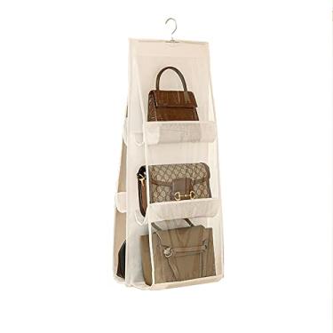 Imagem de KINGREE Bolsa organizadora para pendurar à prova de poeira, bolsa para guarda-roupa, armário para bolsa de mão com 6 bolsos maiores (branca)
