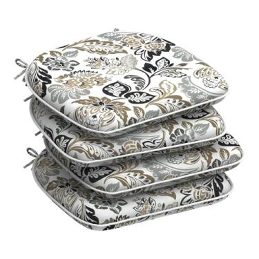 Imagem de DYTXIII Conjunto de 4 almofadas de cadeira de exterior com laços, almofadas de cadeira de pátio repelentes de água 43 x 40 cm para móveis de exterior, almofadas de assento de canto redondo para