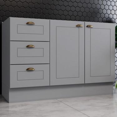 Imagem de Balcão de Cozinha para Pia 120 Cm Americana 2 Portas 3 Gavetas 100% Mdf Cinza - Henn