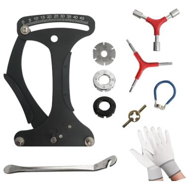Imagem de SUGOOE Conjunto de ferramentas de reparo de chave de medidor de tensão de raio de bicicleta, kit de ferramentas de ajuste de raio portátil de 9 peças com ferramenta de reparo de roda com chave de