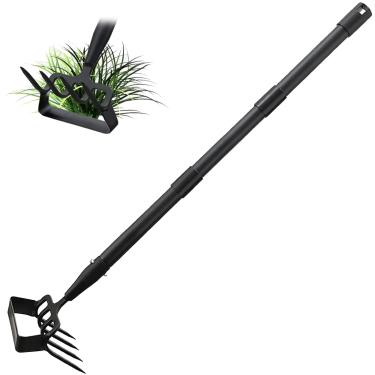 Imagem de INFLATION Enxada de jardim para ervas daninhas, enxada de estribo e ancinho de 4 dentes 2 em 1, ferramenta de jardinagem 2 em 1, enxada de hula de cabo longo para jardim, gramado, solo solto de horta, ervas daninhas e plantio