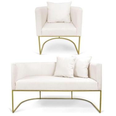 Imagem de Kit 01 Namoradeira 02 Lugares E 01 Poltrona Paola Linho Areia A27 Base