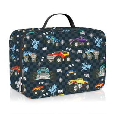 Imagem de Clastyle Lancheira térmica preta para carro de corrida para crianças, meninos, caminhões coloridos, portátil, grande, térmica, lancheira para escola