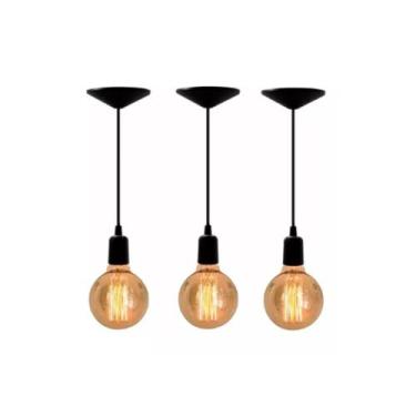 Imagem de Kit 3 Pendentes Vintage Luminária Retro Lustre Arandela  - Sala Cozinh