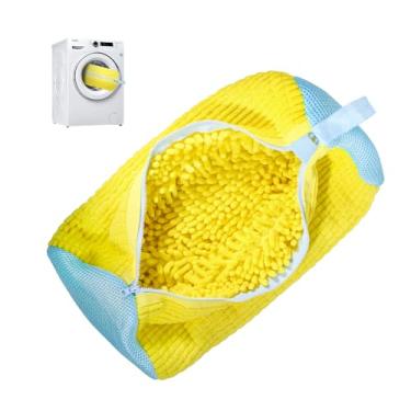 Imagem de PTAHON Bolsa para máquina de lavar roupa – Bolsa reutilizável para lavadora e secadora, microfibra de chenille durável com limpeza a 360°, design de zíper oculto para tênis, amarelo