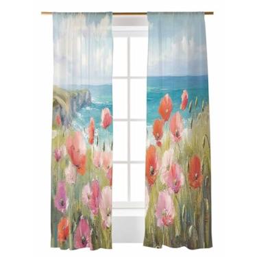 Imagem de Cortinas semitransparentes de 213 cm de comprimento, plantas pastorais de concubina retrô, pintura a óleo, cortinas de tratamento de janela, cortina de filtro de luz, cortinas com bolso para varão,