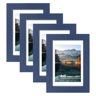 Imagem de SZYUU Conjunto de 4 porta-retratos 10 x 15 cm - vidro verdadeiro, exiba imagens de 9 x 12 cm com tapete ou 10 x 15 cm sem tapete, porta-retratos para mesa e montagem na parede, azul