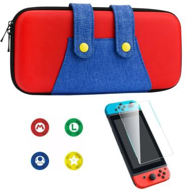 Imagem de Case Nintendo Switch V1 V2 Mario + 4 Grips + Película Vidro