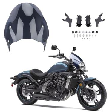 Imagem de FIASRAC Para-brisas Para-brisas Carenagem de Motocicleta Compatível com Kawasaki Vulcan S 650 VN650 Cafe SE 650 2015-2024 (Smoke)