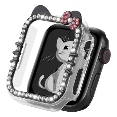 Imagem de Capa de desenho animado de gato compatível com Apple Watch Series 10 46 mm 42 mm, séries 9 8 7 41 mm 45 mm, séries 6 5 4 SE 40 mm e 44 mm, linda moldura protetora de policarbonato transparente com