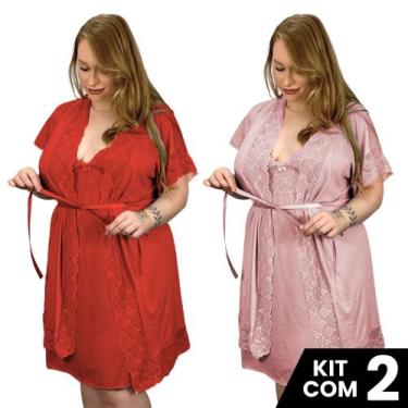 Imagem de Kit 2 Camisolas Sexy e 2 Robes Plus Sedutora Tamanho Grande Confortáve