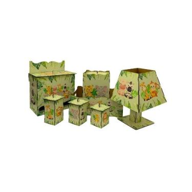 Imagem de Kit Higiene Bebê com Abajur 7 Peças em Madeira Mdf Adesivado - ATACADÃ