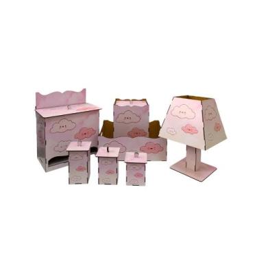Imagem de Kit Higiene Bebê com Abajur 7 Peças em Madeira Mdf Adesivado - ATACADÃ