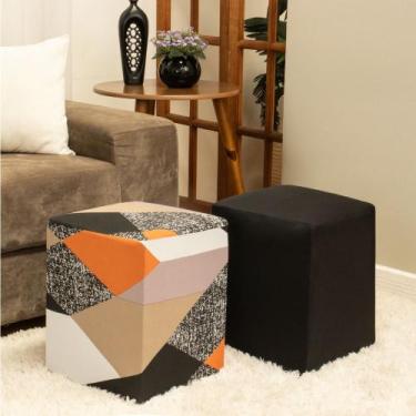 Imagem de Kit 2 Capas para Puff Quadrado Plus Malha Coladinha Sueter e Preto 46 