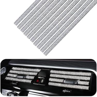 Imagem de MINGZAIQIPEI 10 peças de acabamento de moldagem de carro de diamante brilhante, saída de ventilação de ar condicionado de carro, linha de tira de decoração de interiores (branca)