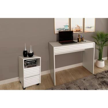 Imagem de Escritório Completo (Escrivaninha Ripada ME4173 + Gaveteiro Ripado ME4175) 2 Peças Branco - Tecno Mobili