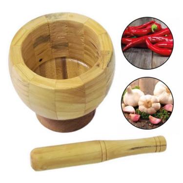 Imagem de Pilão Em Bambu Com Socador Para Temperos E Condimentos - KC