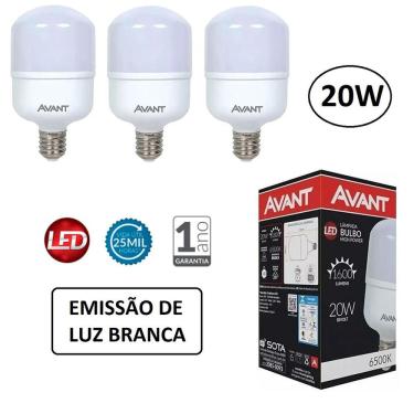 Imagem de Kit 3 Lâmpadas Led Bulbo 6500K 20W Avant
