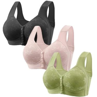 Imagem de 3 Pack Daisy Bra, Lightweight, Breathable and Gathered, Front Enclosed Wireless Push-Up Bra Everyday Wireless Wireless Comfort Bra for Older Women(N,L)