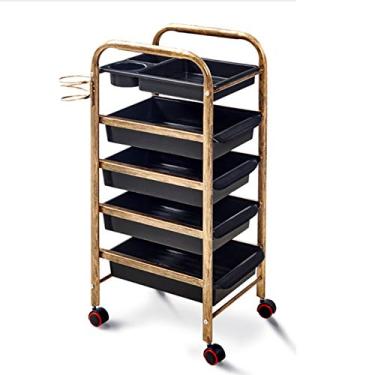 Imagem de Carrinho de salão de beleza para armazenamento de beleza, bandeja de plástico 4/5-PP, arte de ferro, com suporte para secador de cabelo, para salão de beleza, massagem, spa, cor dourada (383180 cm