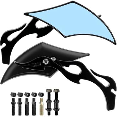 Imagem de DgNeLai Espelhos de motocicleta preto diamante retrovisor lateral lente azul 8 mm 10 mm 360 graus substituição universal para Harley Softail Dyna Sportster Street Bike Scooter Chopper Cruiser