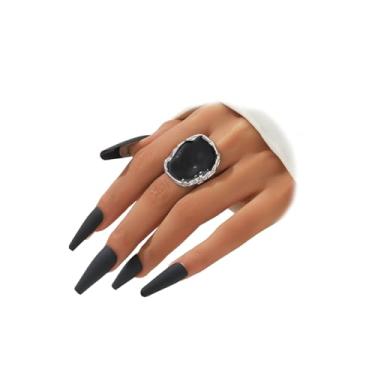 Imagem de Anéis de gotejamento de ouro grosso grande preto CZ esmaltado para mulheres, conjunto de anéis de coquetel de prata cristal grande exclusivo punk geométrico, acessórios para presentes, Metal, Sem