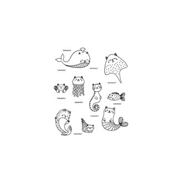 Imagem de Tatuagens de melhores amigos, gato sereia, gato cavalo-marinho, tatuagens de gatos, resistentes à água, resistentes, duram de 1 a 2 semanas, aparência de tatuagem real,18 x 11 cm