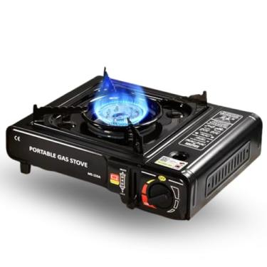 Imagem de Fogareiro Fogão a Gás Portátil com Ignição Eletrônica - Aço Esmaltado, Chama Regulável e Maleta - Ideal para Camping, Viagens e Uso Externo