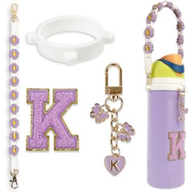 Imagem de Conjunto de pingentes de letras fofas compatível com garrafa de água Owala 680 g, 946 ml, 1,134 g, copo de café Owala Kids, Owala FreeSip – Inclui alça de alça, para acessórios Owala & Stanley Cup