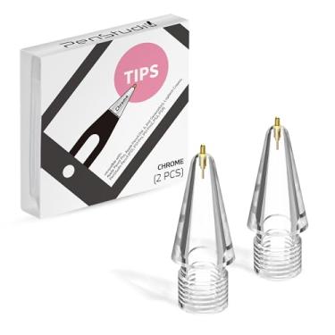 Imagem de Penstudio Pontas de metal cromado para Apple Pencil Pro/1ª/2ª e USB-C, 2 unidades de substituição de ponta de lápis durável, ponta Stylus de controle preciso, sensação de caneta real para desenho e