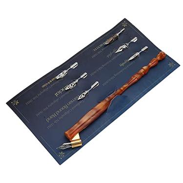 Imagem de Inovative Beautiful Dip caneta com 6 pontas para o presente de caligrafia em inglês dando resina de madeira marrom ciane 17cm 16,7cm (Marrom)