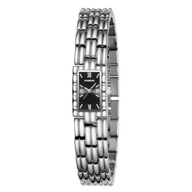 Imagem de JIANDUN Relógio feminino clássico vintage quadrado dourado com pulseira ajustável, resistente à água, Prateado, preto