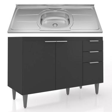 Imagem de Balcão de Cozinha Com Pia Inox 120cm Pérola Z34 Preto - Mpozenato