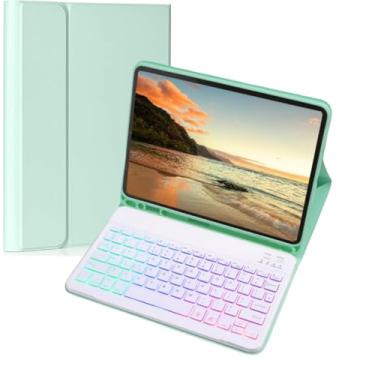 Imagem de NUWONAYA Capa de teclado para Amazon Fire HD 10/10 Plus 25.7 cm 2021/2023 (11/13ª geração), capa de teclado magnético destacável com 7 cores arco-íris com suporte para lápis (verde menta + branco)