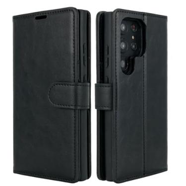Imagem de HAO RIYLN Capa carteira para Samsung Galaxy S25 Ultra/S25 Plus/S25, capa de couro flip magnética destacável capa à prova de choque, preta, S25plus