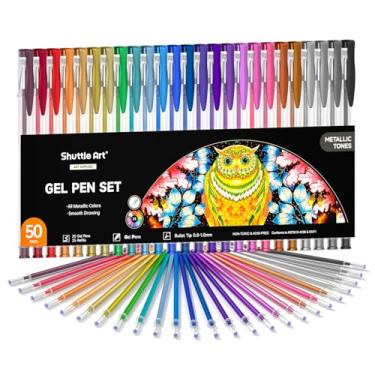 Imagem de Shuttle Art Pacote com 50 canetas de gel metálicas, conjunto de 25 canetas de gel metálicas com 25 refis perfeitas para livros de colorir para adultos, desenhar, desenhar, marcadores artísticos