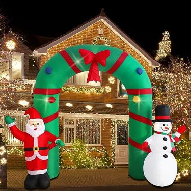 Imagem de SHDEJTG Decoração Inflável Ao Ar Livre de Natal de 10 Pés Decoração de Quintal Inflável Decoração Inflável de Arco de Papai Noel e Boneco de Neve Luzes Led Embutidas para Festa de Natal, Decoração de