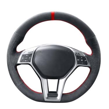 Imagem de Alfanxi Hand Stitch Steering Wheel Cover Fits Alcantara Material for Benz AMG C63 A45 W204 CLA45 E63 W294 C117 C218 W212 R231 2 (Red Stripe)