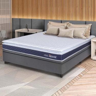 Imagem de Conjunto Box Baú Cinza Durban Azul Espuma D28 Casal 138x188x64 - King House