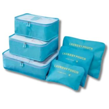 Imagem de Kit Organizador de Viagem 6 Peças, Necessaires e Bolsas para Roupas, Sapatos e Maquiagem, (AZUL CLARO)