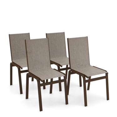 Imagem de Kit 4 Cadeiras Jantar Gourmet Alumínio Marrom Tela Mocca