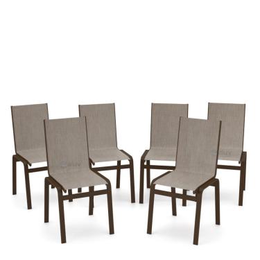 Imagem de Kit 6 Cadeiras Jantar Gourmet Alumínio Marrom Tela Mocca