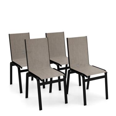 Imagem de Kit 4 Cadeiras Jantar Gourmet Alumínio Preto Tela Mocca