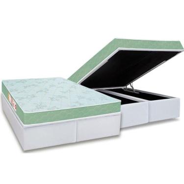 Imagem de Cama Box Baú Queen: Colchão Espuma Castor D33 Sleep Max Duplo + Base Crc Courano White(158X198)