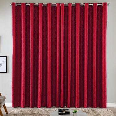 Imagem de Cortina Turin Jacquard Semiblackout Floral 6,00x2,80m Para Sala Quarto Varão 5m Ilhóses - Vermelho