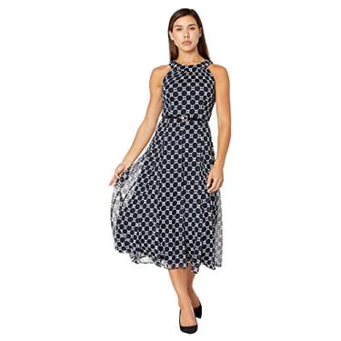 Imagem de Tommy Hilfiger Vestido feminino de chiffon Daisy Paisley, Branco/Azul-marinho escuro, 46