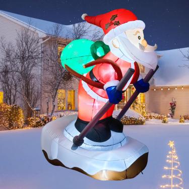 Imagem de SAILESI Decoração De Natal Inflável Papai Noel Para Áreas Externas 6,2 Pés, Luzes Led Embutidas, Esquiar, Com Snowboard Quintal Natal, Gramado Interno, Festa Jardim